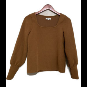 Madewell Ottoman Rib Square Neck Top Puff Sleeve Orange Women's Sz Small